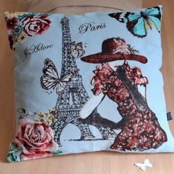 Coussin  carré Jacquard  I love Paris